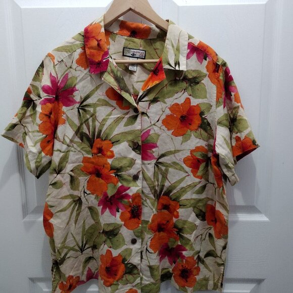Caribbean Joe Linen Tropical Floral Shirt 1X NWOT Button Front Resort Vibes Top - Picture 3 of 11